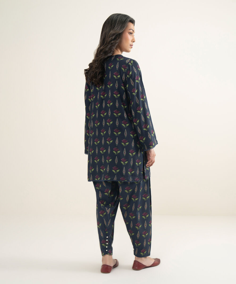 Women's RTW Arabic Lawn Printed Blue Straight Shirt