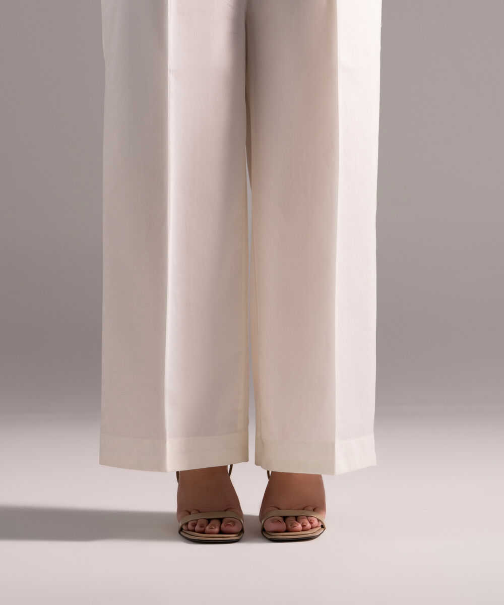 Women's RTW Cambric Solid Off White Culottes