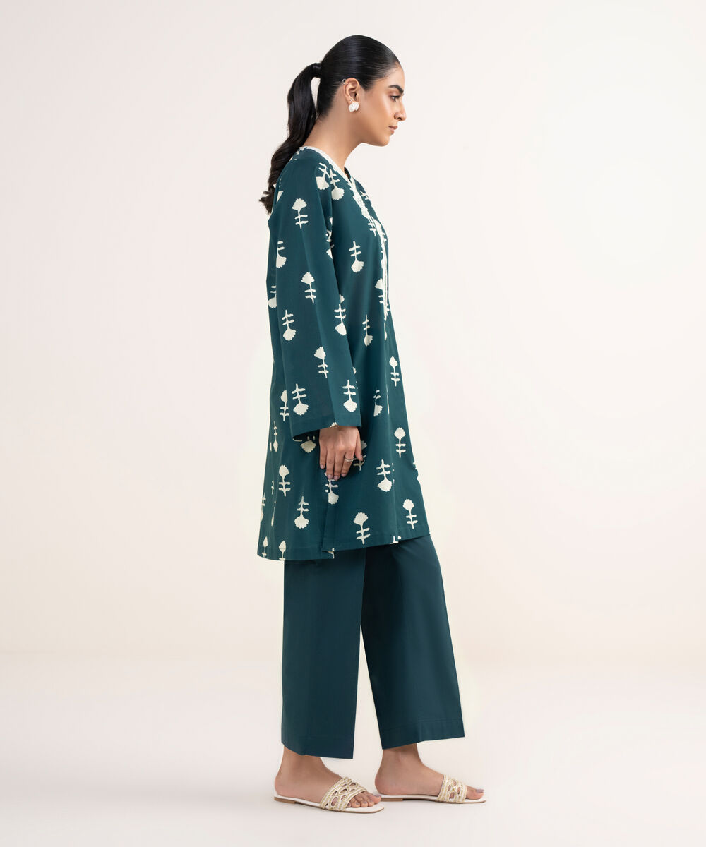 Women's RTW Lawn Green Embroidered Straight Shirt
