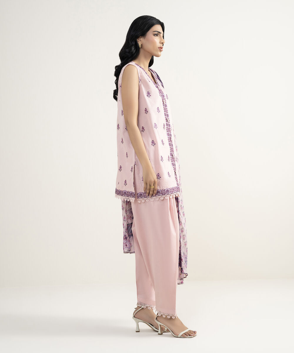 Women's RTW Dobby Embroidered Pink 3 Piece Suit