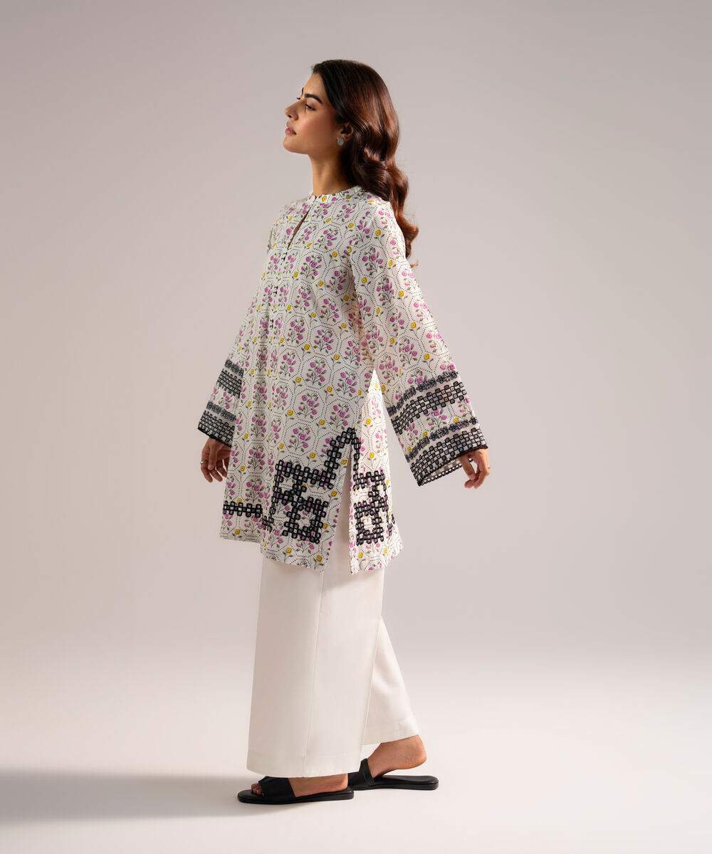 Women's RTW Lawn Embroidered White Straight Shirt