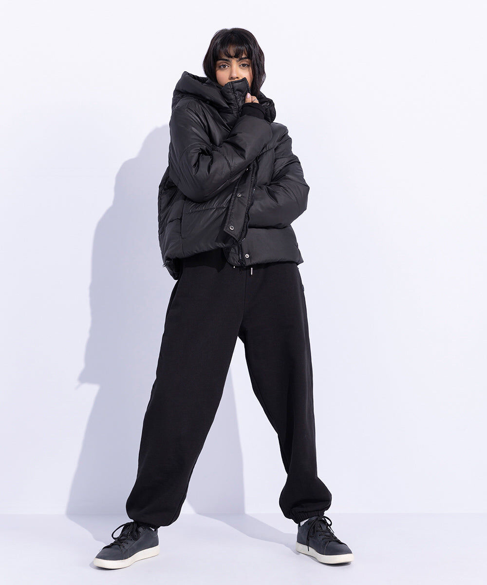 Woman - Black Quilted Jacket with Removable Hood