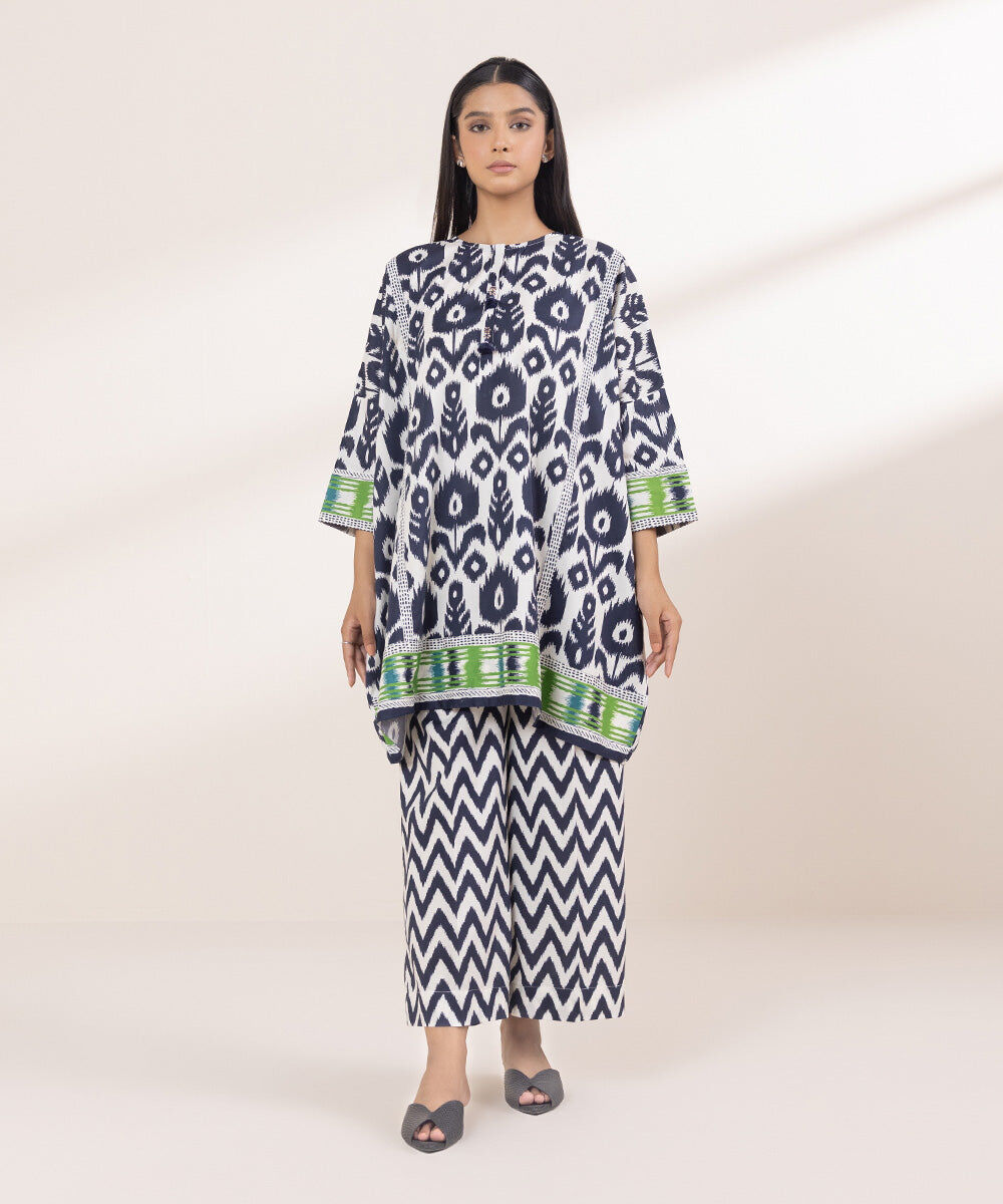 Women's Pret Cotton Viscose Printed White Kaftan