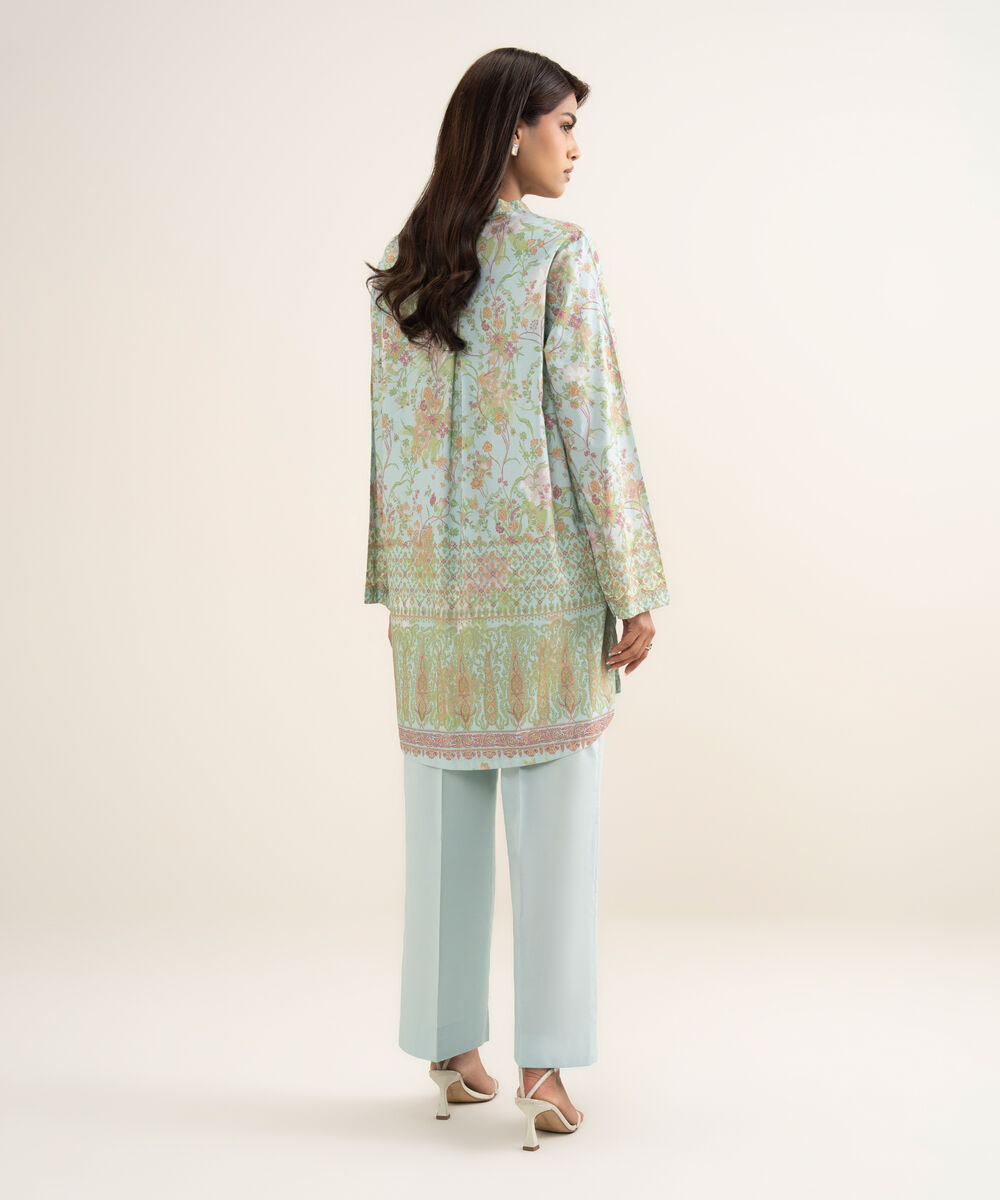 Women's RTW Cotton Viscose Printed Blue Straight Shirt