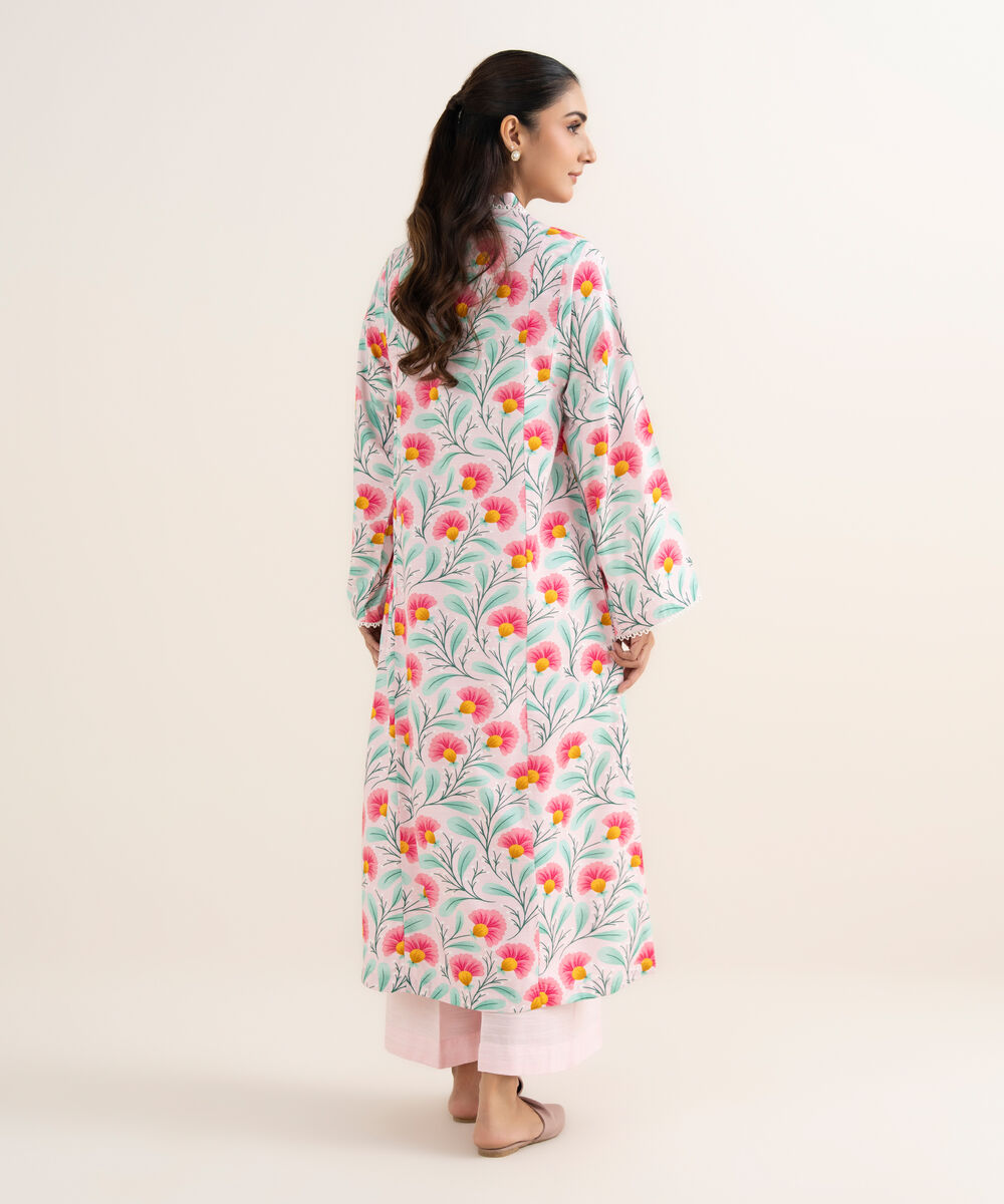 Women's RTW Herringbone Printed Pink A-Line Shirt