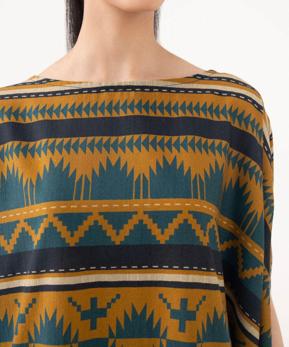 Women's RTW Cotton Viscose Blue Printed Kaftaan