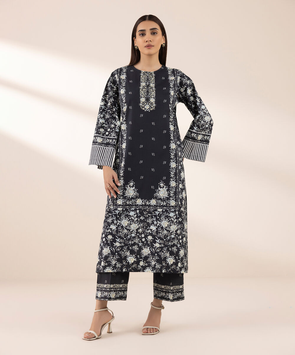 Women's RTW Cambric Black Printed A-Line Shirt