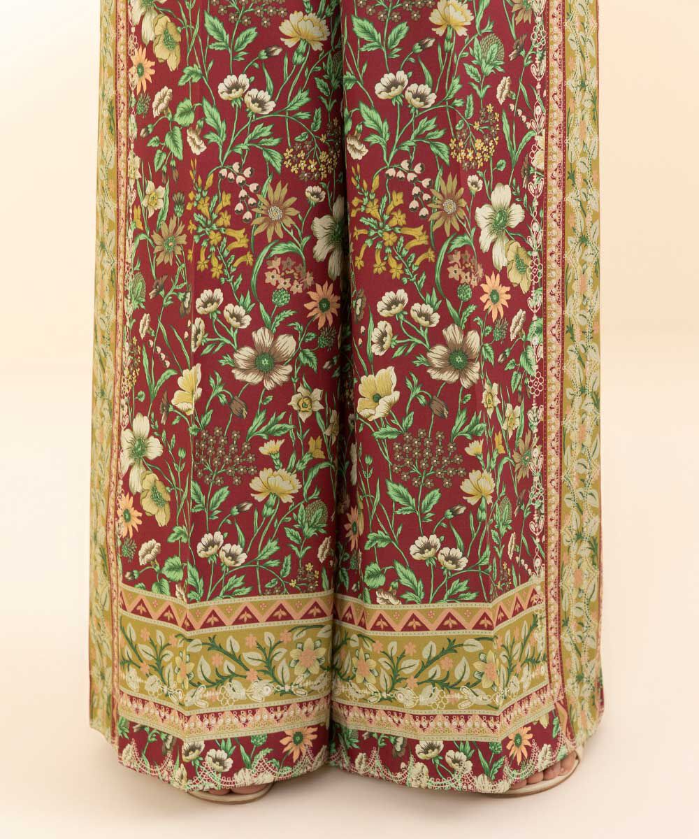 Unstitched Women's Printed Lawn Brown Two Piece Suit