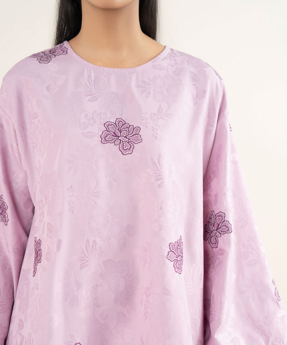 Women's RTW Jacquard Embroidered Lilac Boxy Shirt