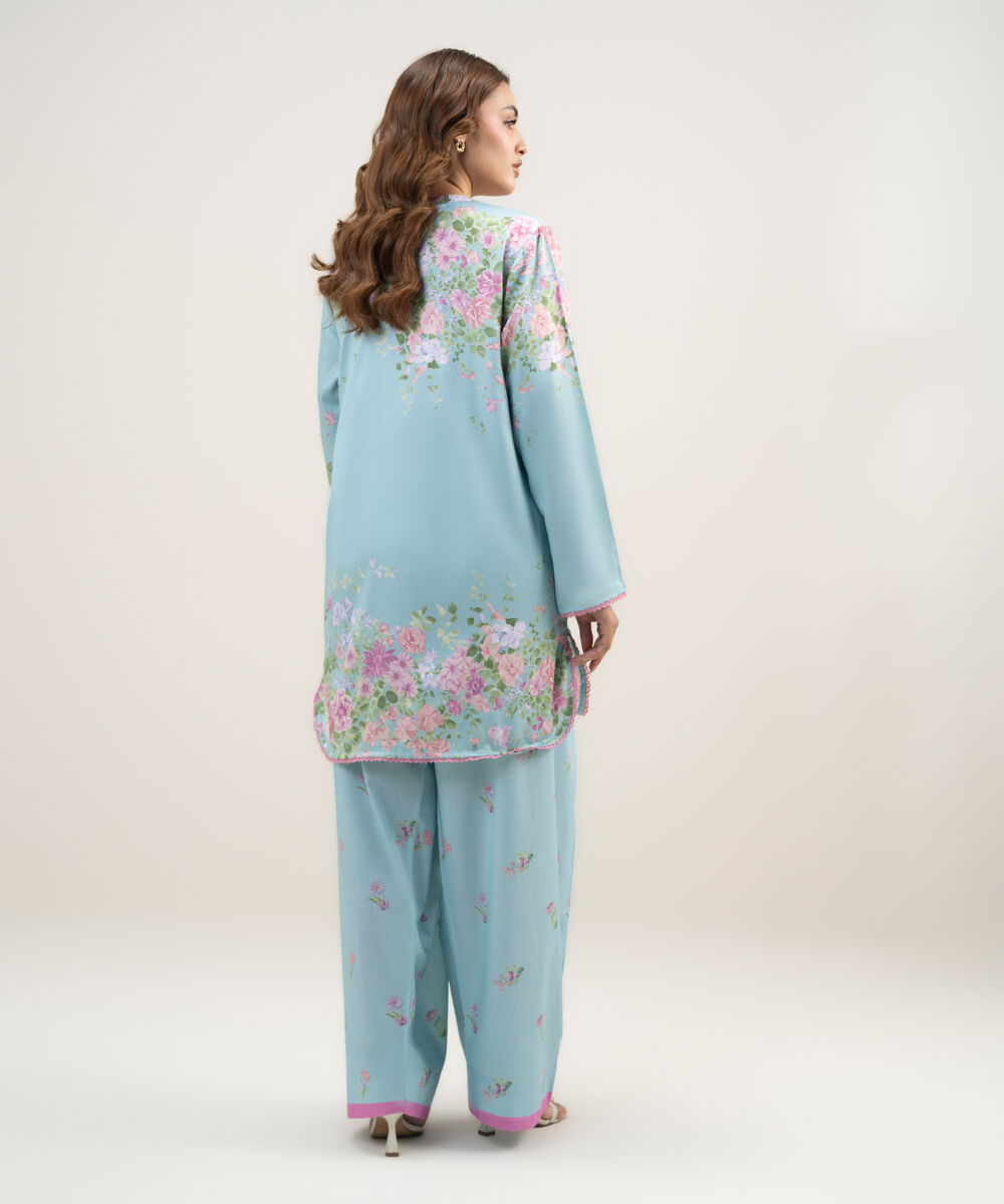 Women's RTW Dobby Printed Blue 2 Piece Suit