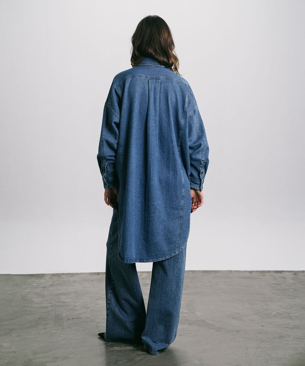 Women's Western Wear Blue Oversized Denim Shirt