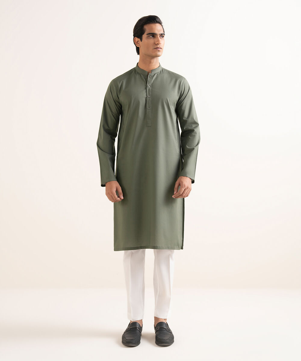 Men's Stitched 100% Cotton Grey Kurta