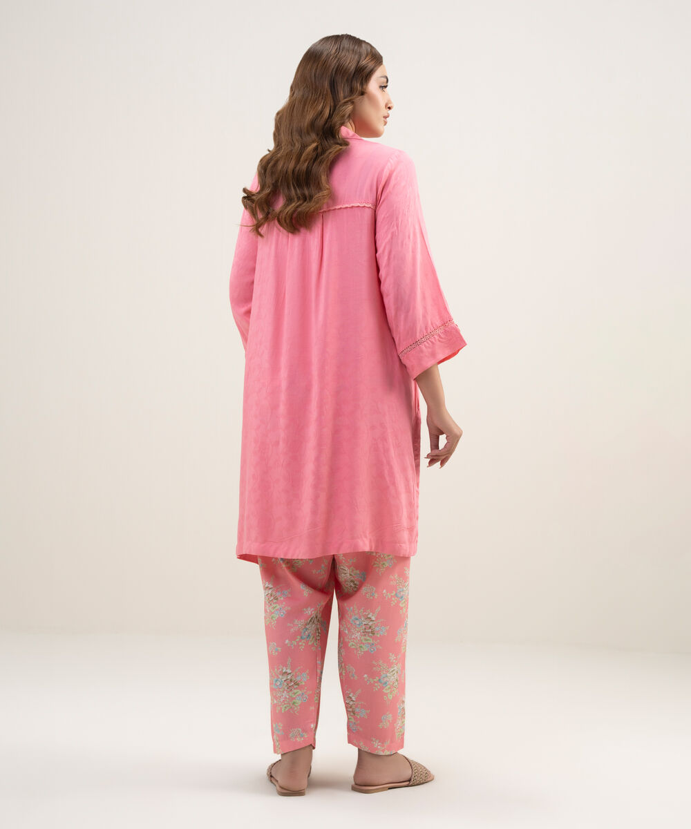 Women's RTW Arabic Self Jacquard Solid Pink Straight Shirt
