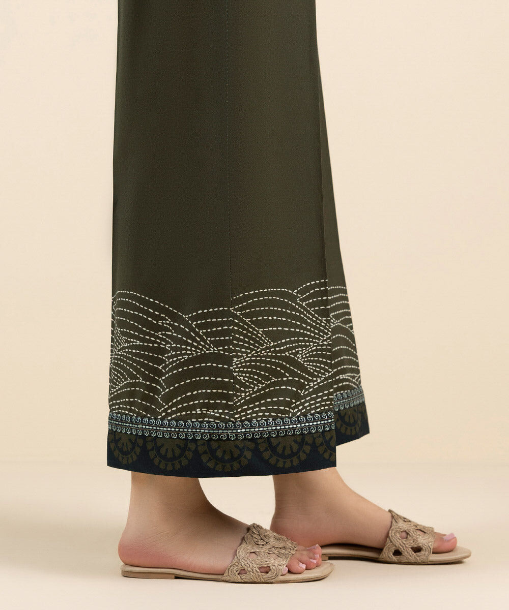 Woman - Green Embroidered Cambric Culottes