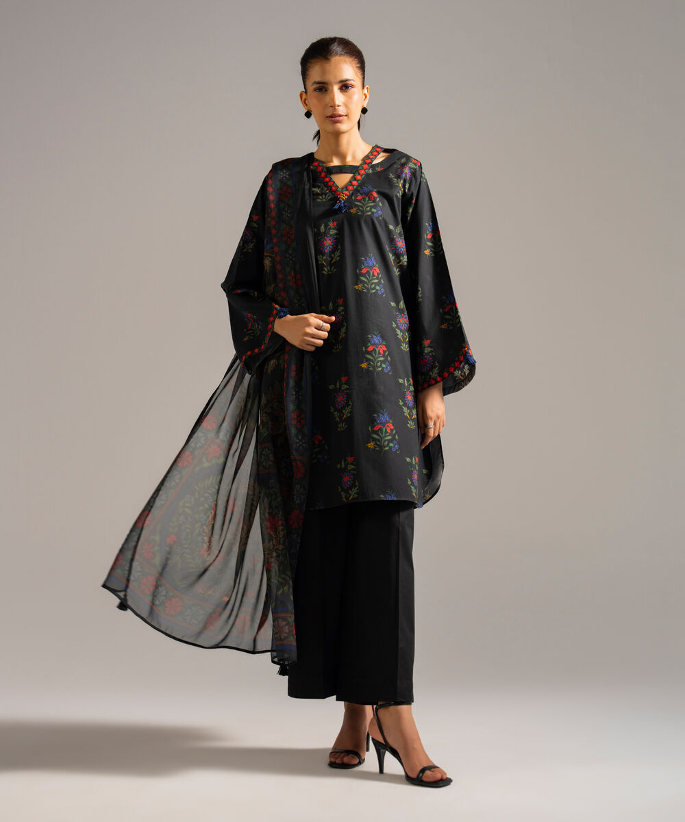 Poly Chiffon Printed Black Dupatta