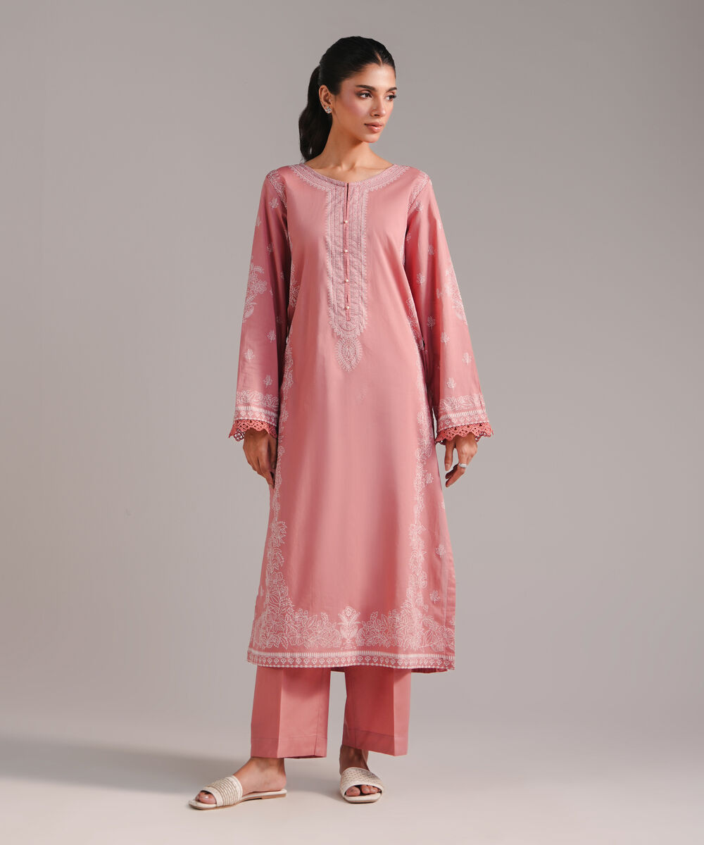 Women's RTW Lawn Printed Pink A-Line Shirt