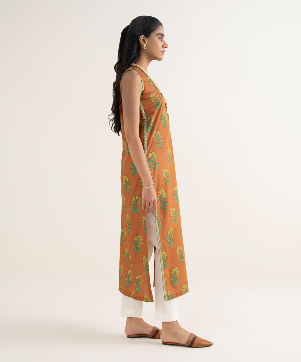 Women's Unstitched Lawn Printed Orange Shirt