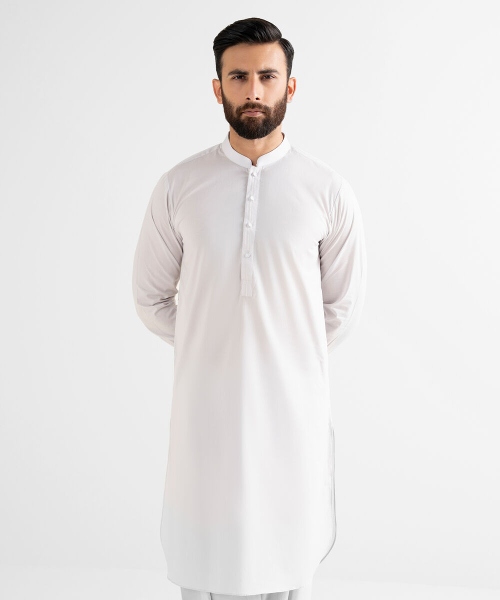 Men's Latha Plain White Kurta Shalwar
