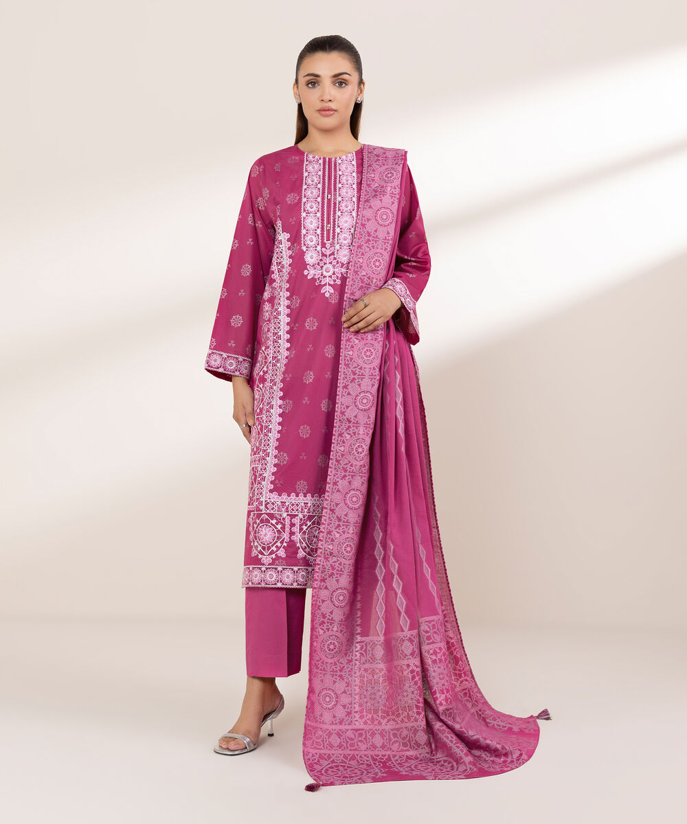 Extra Weft Jacquard Pink Solid Dupatta