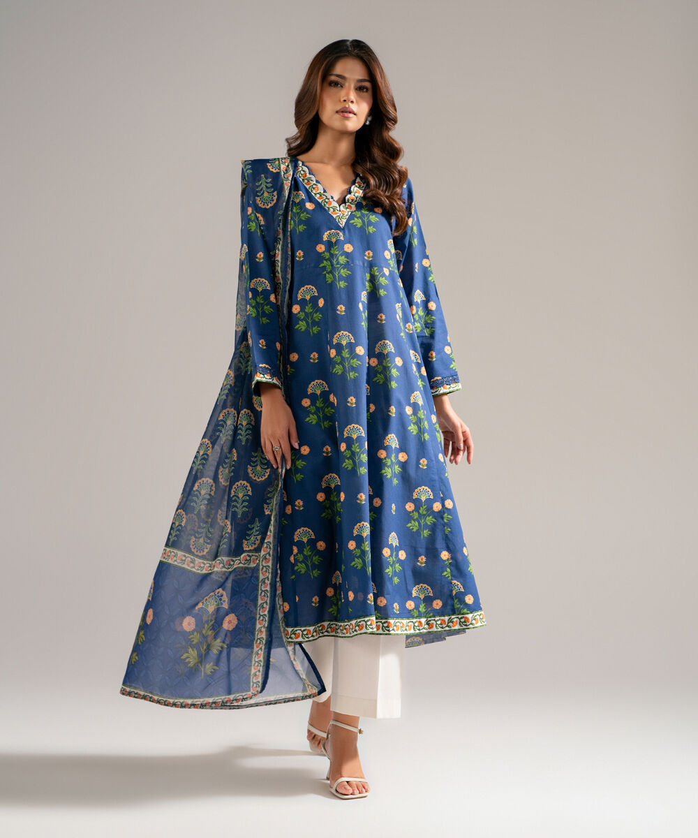 Chiffon Printed Dark Blue Dupatta