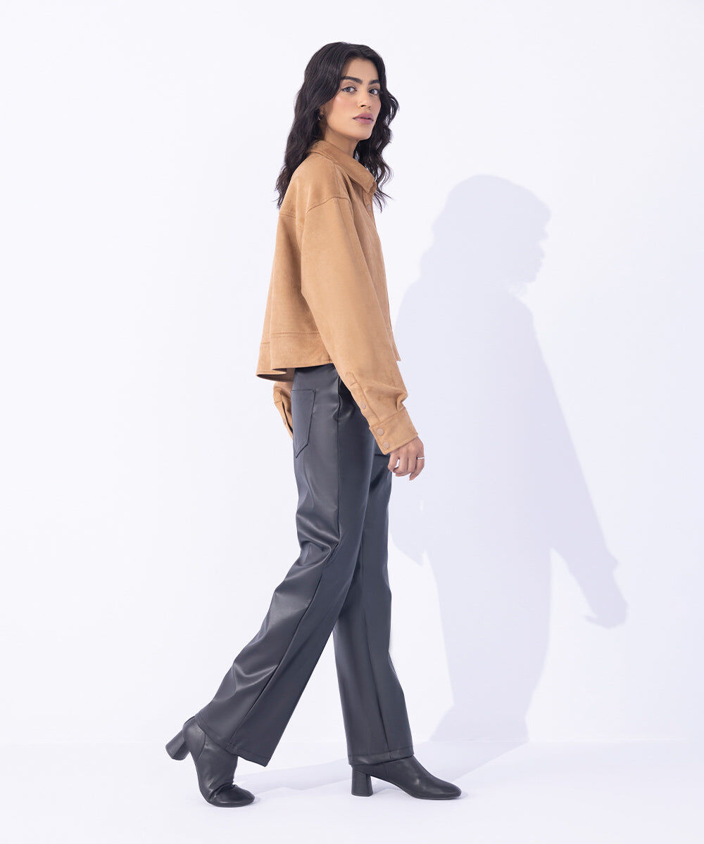 Woman - Brown Suede Cropped Jacket