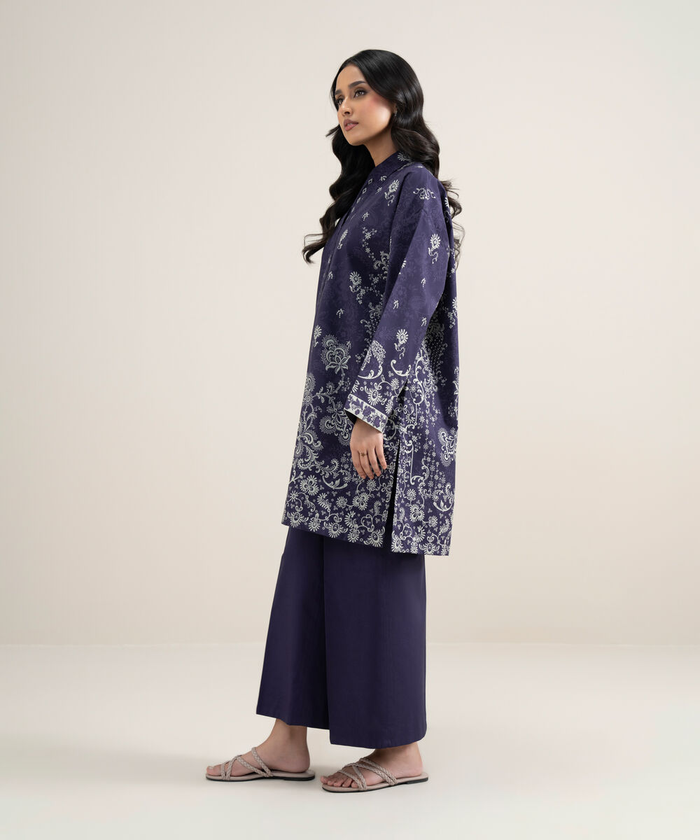 Women's Unstitched Lawn Printed Purple and Off White 2 Piece Suit