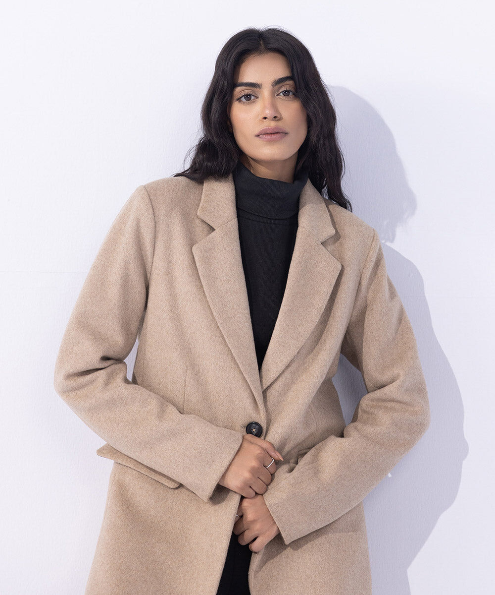 Woman - Beige Single Button Coat