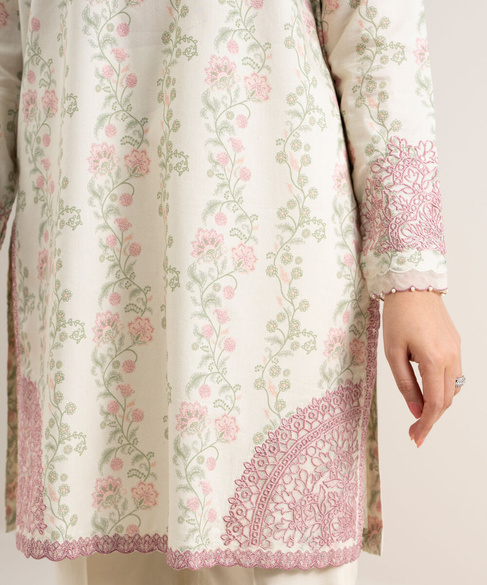 Women's Unstitched Lawn Embroidered Off White 3 Piece Suit