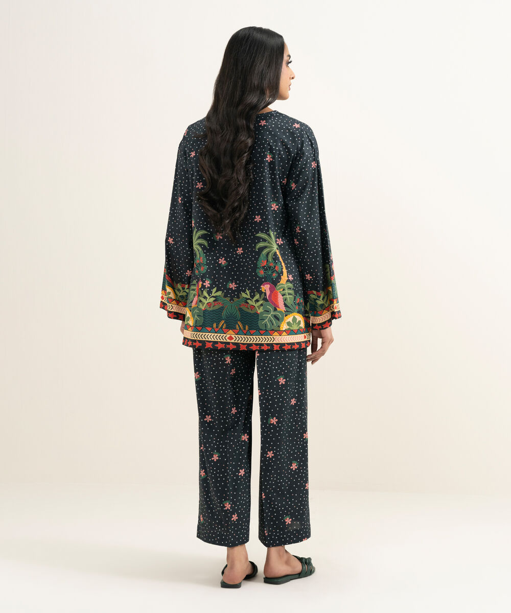 Women's RTW Cambric Embroidered Black Straight Shirt