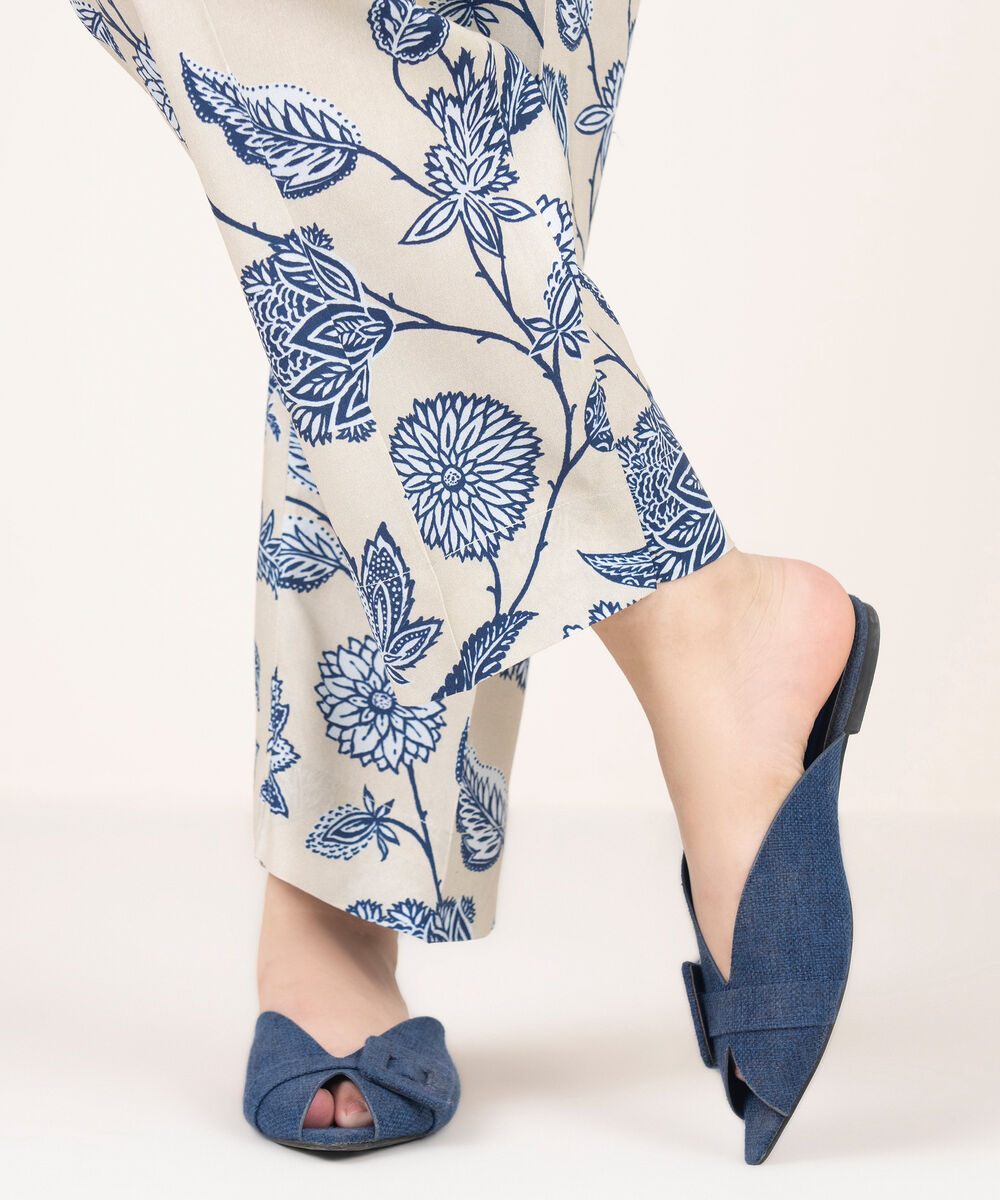 Women's RTW Viscose Linen Printed Grey Culottes