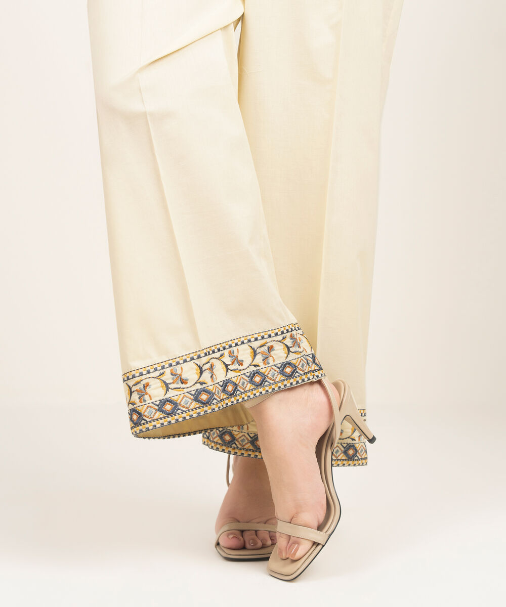 Women's RTW Lawn Embroidered Off White Culottes