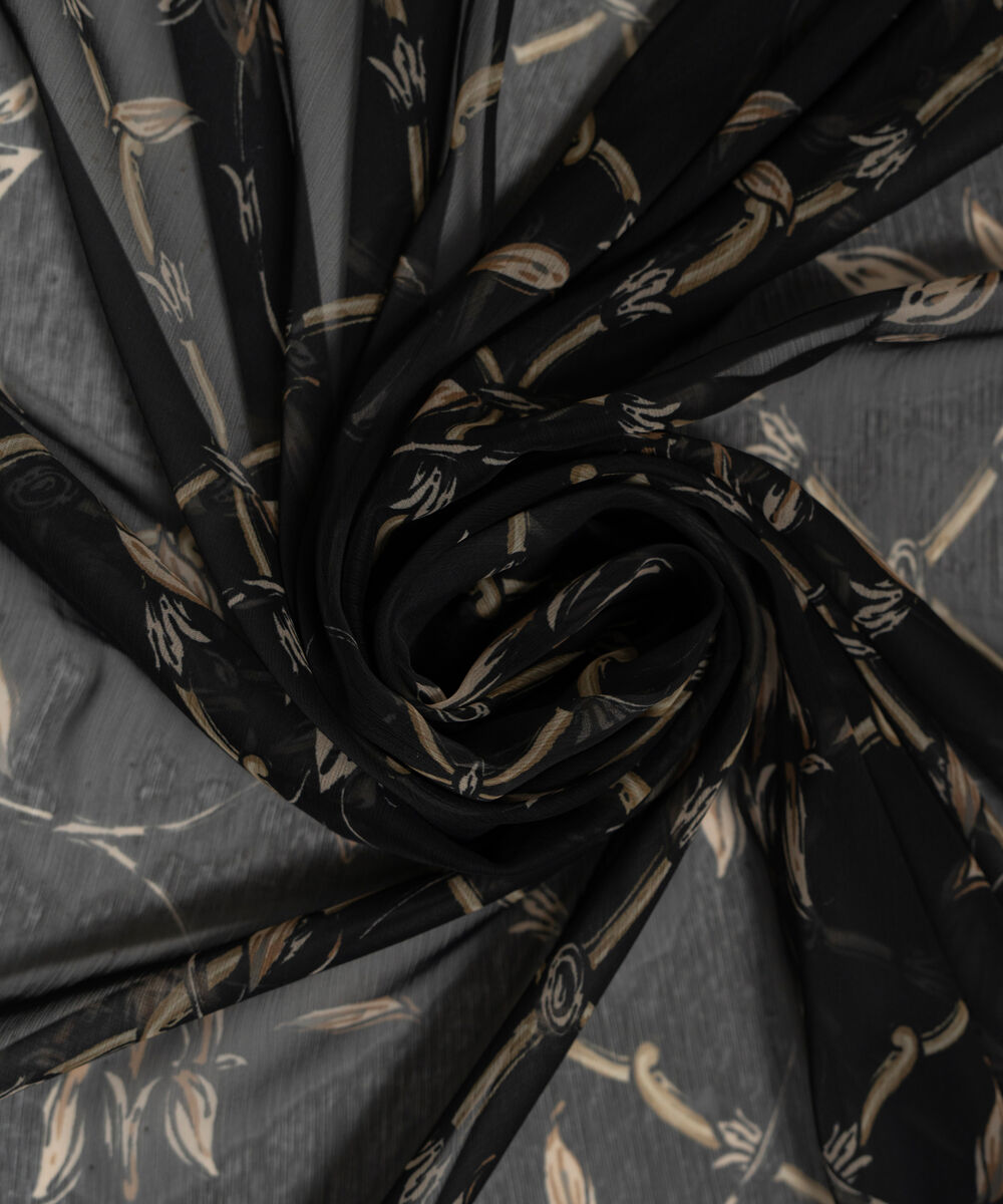 Poly Chiffon Printed Black Dupatta