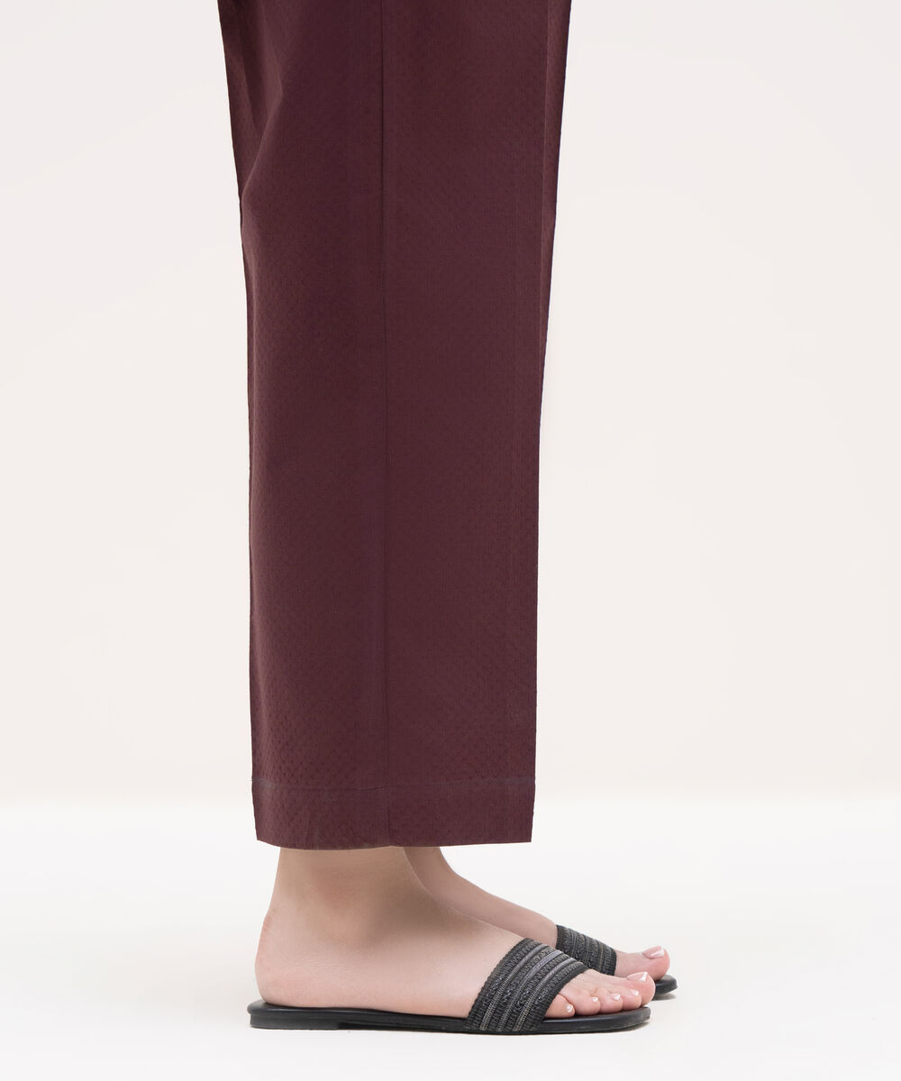 Women's RTW Textured Lawn Brown Solid Straight Pants