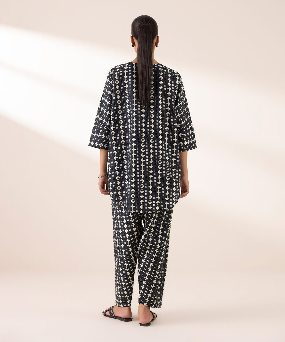 Women's RTW Lawn Black Printed Boxy Shirt