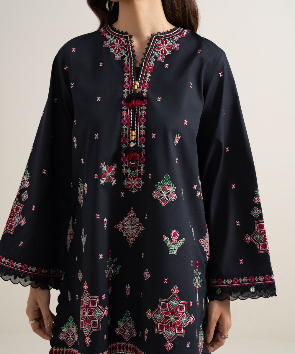 Women's Unstitched Lawn Embroidered Black 3 Piece Suit