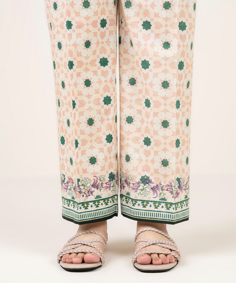 Women's RTW Cambric Printed Pink Straight Pants