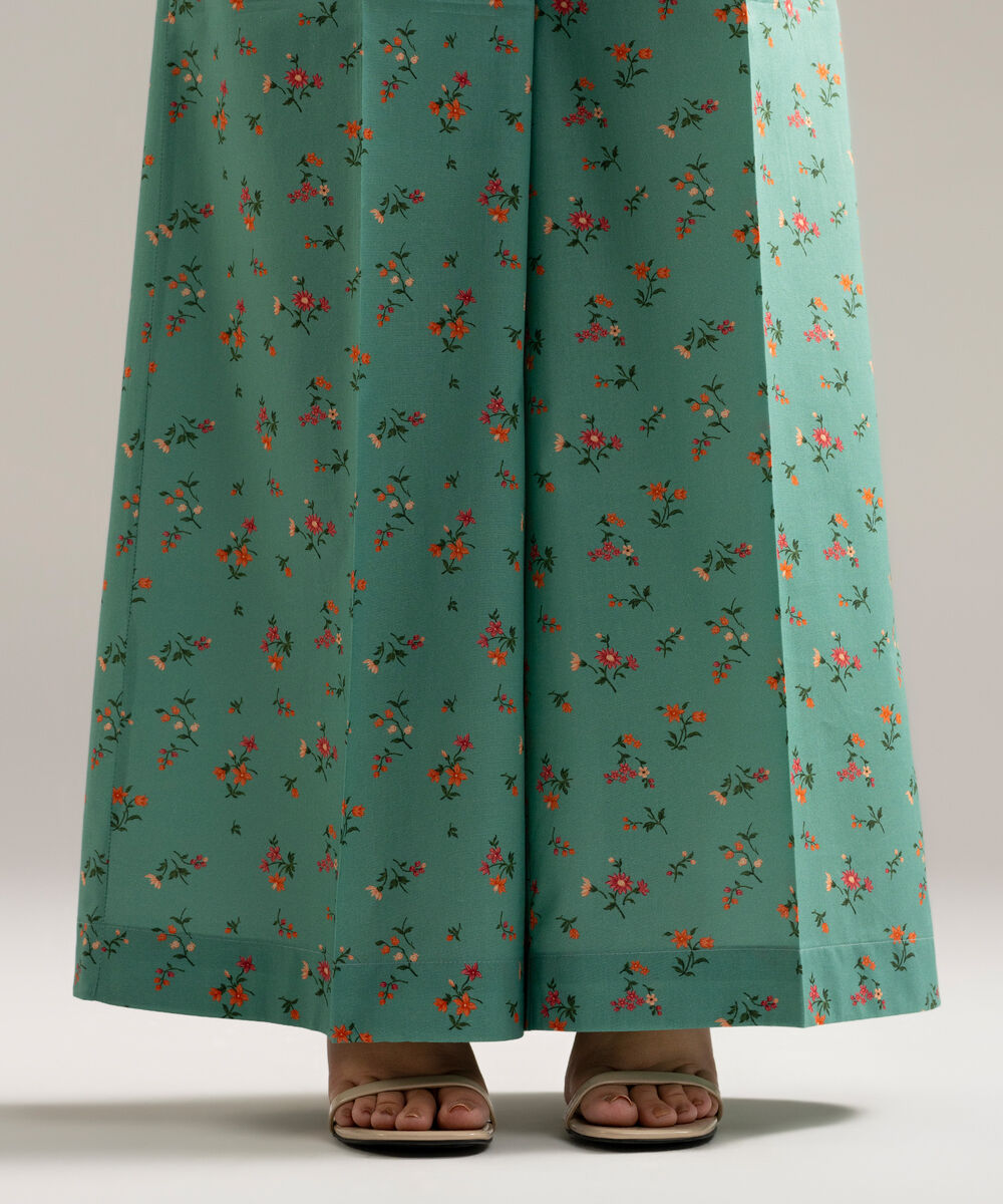 Women's RTW Cambric Printed Green  Flared Pants
