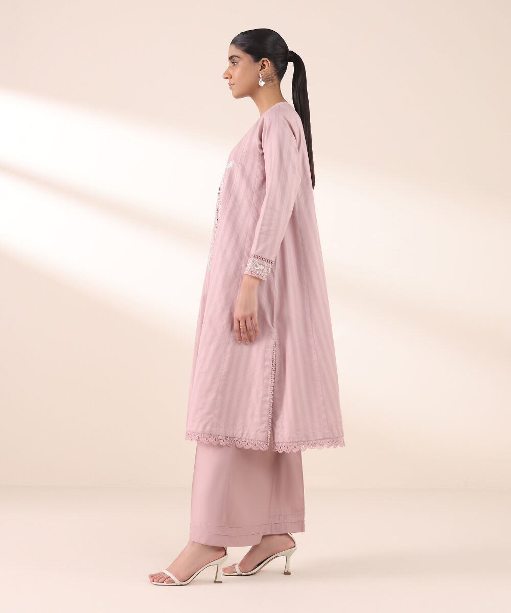 Women's RTW Dobby Pink Embroidered A-Line Shirt