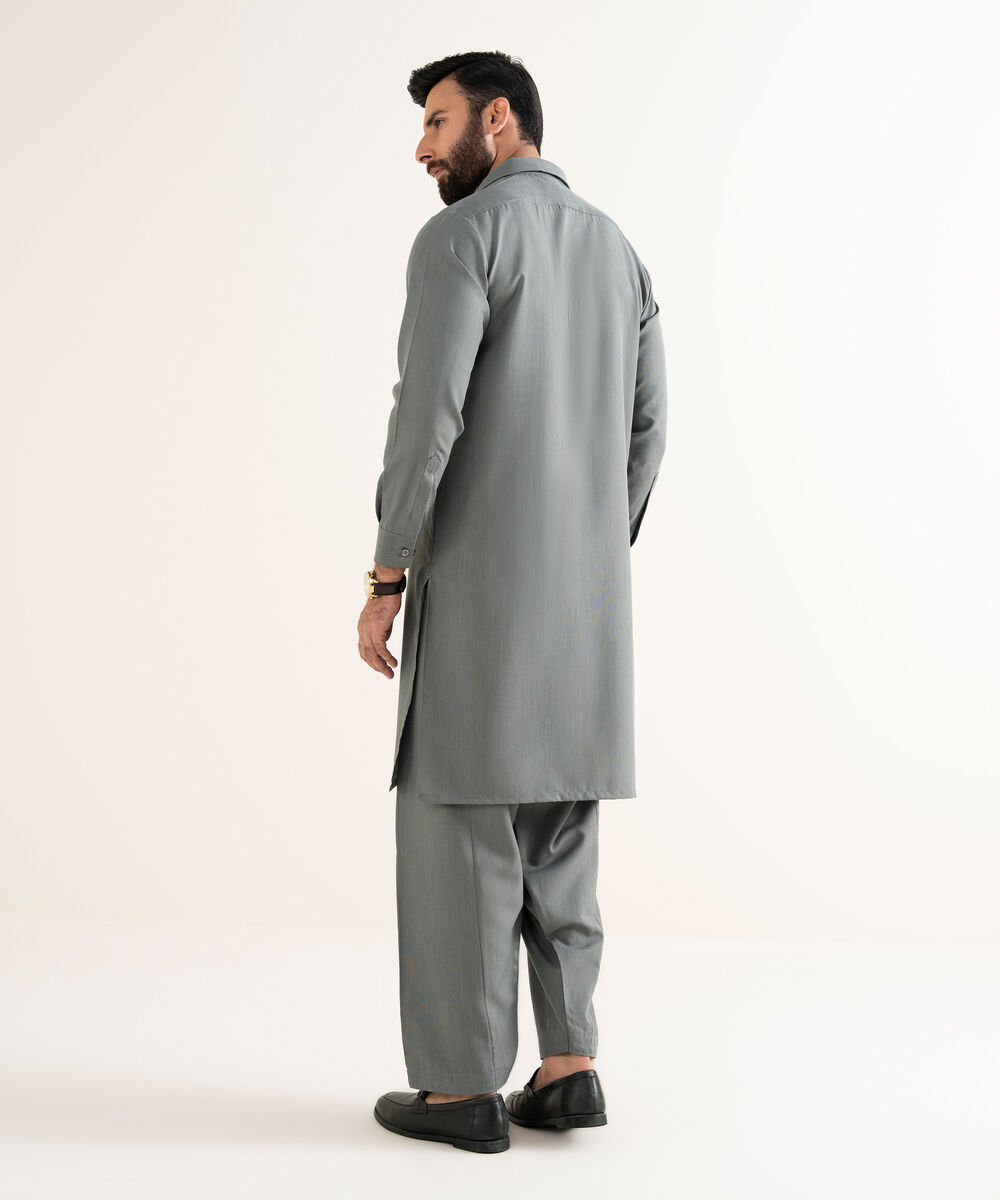 Men's Premium Wash And Wear Embroidered Grey Kameez Shalwar
