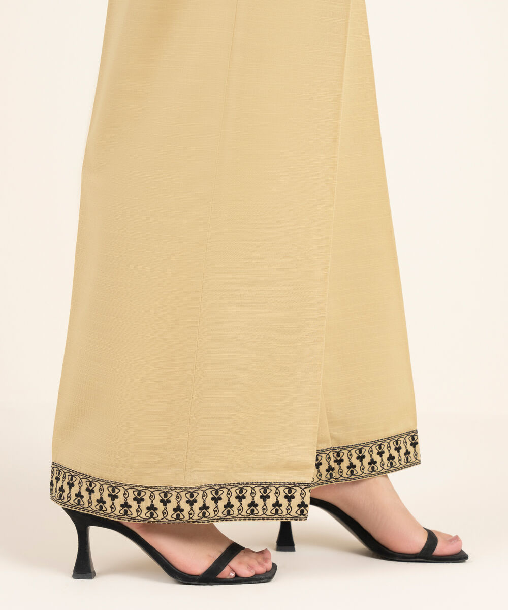 Women's RTW Khaddar Embroidered Beige Culottes