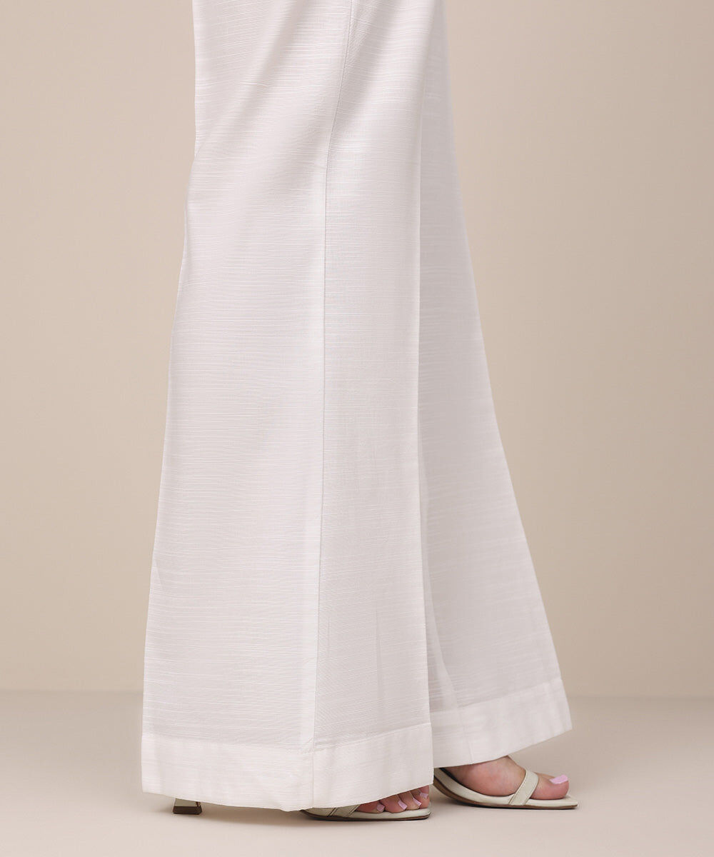 Women's Pret Khaddar White Solid Boot Cut Pants