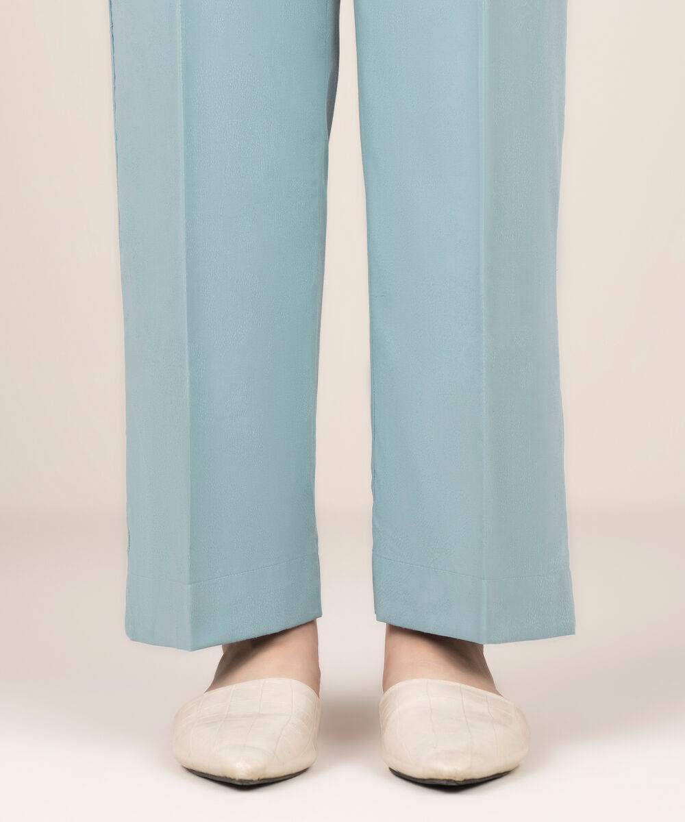Women's RTW Self Jacquard Leno Solid Ice Blue Straight Pants