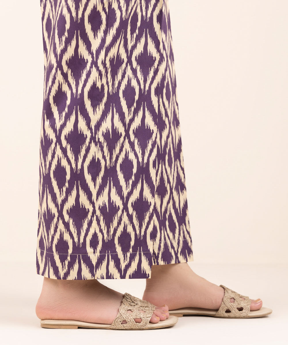 Women's Pret Cambric Purple Printed Straight Pants