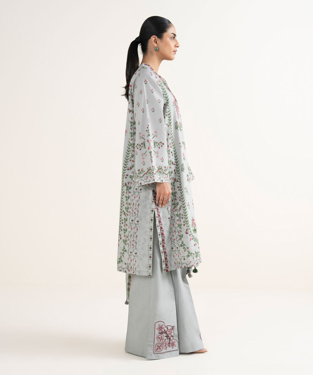 Women's Unstitched Lawn Embroidered Grey 3 Piece Suit