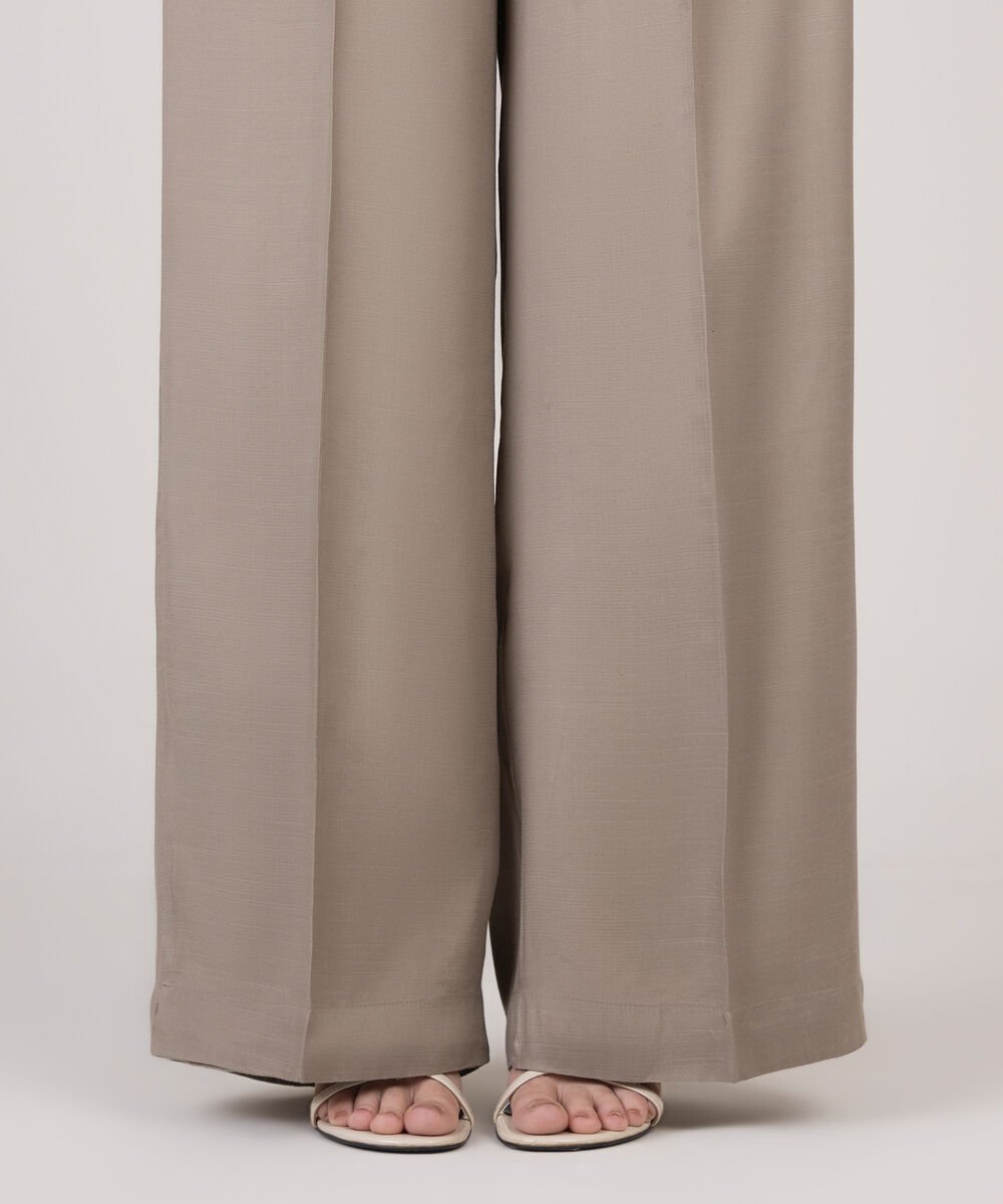Women's RTW Viscose Raw Silk Solid Grey Culottes