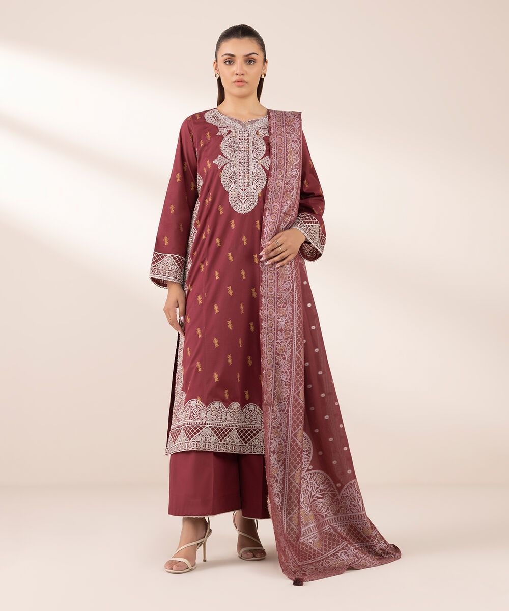 Extra Weft Jacquard Red Solid Dupatta