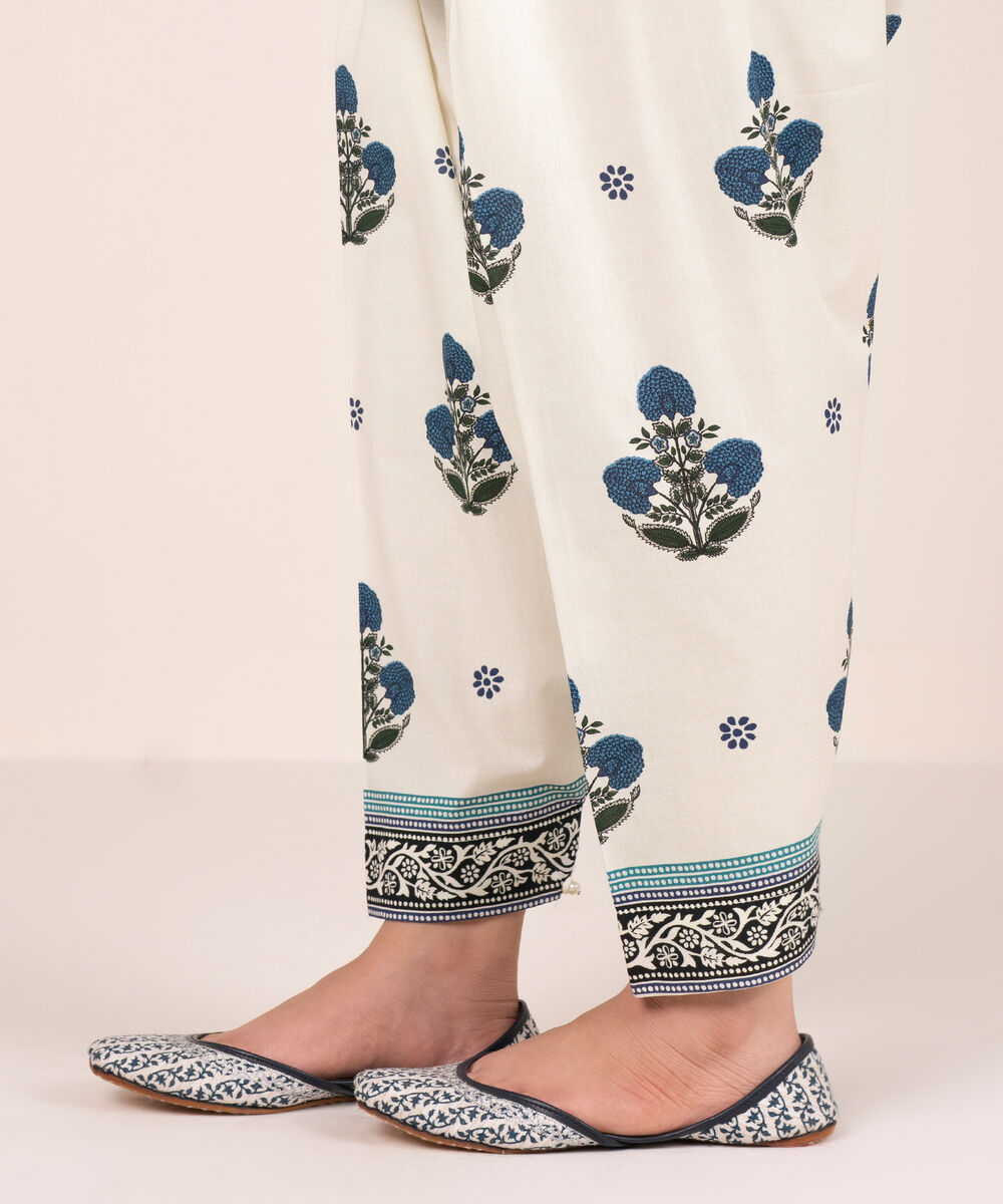 Women's RTW Cambric Printed White Shalwar