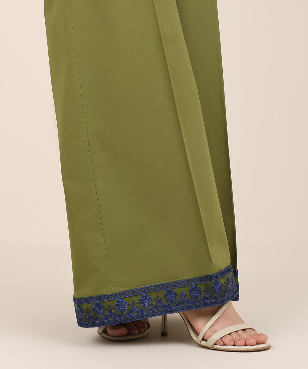 Women's RTW Cambric Green Embroidered Flared Pants