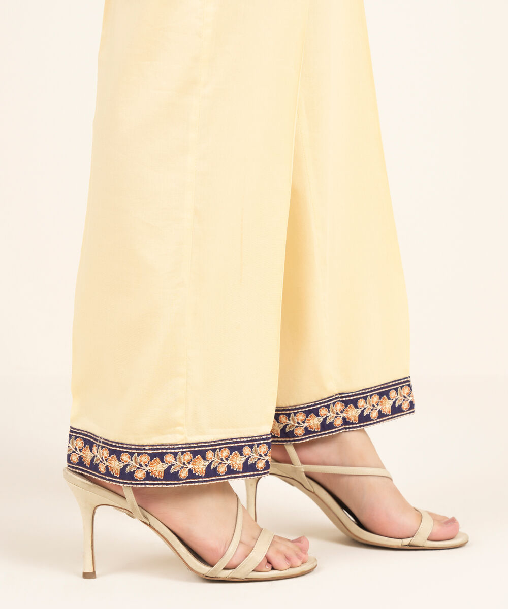 Women's RTW Cambric Embroidered Peach Straight Pants