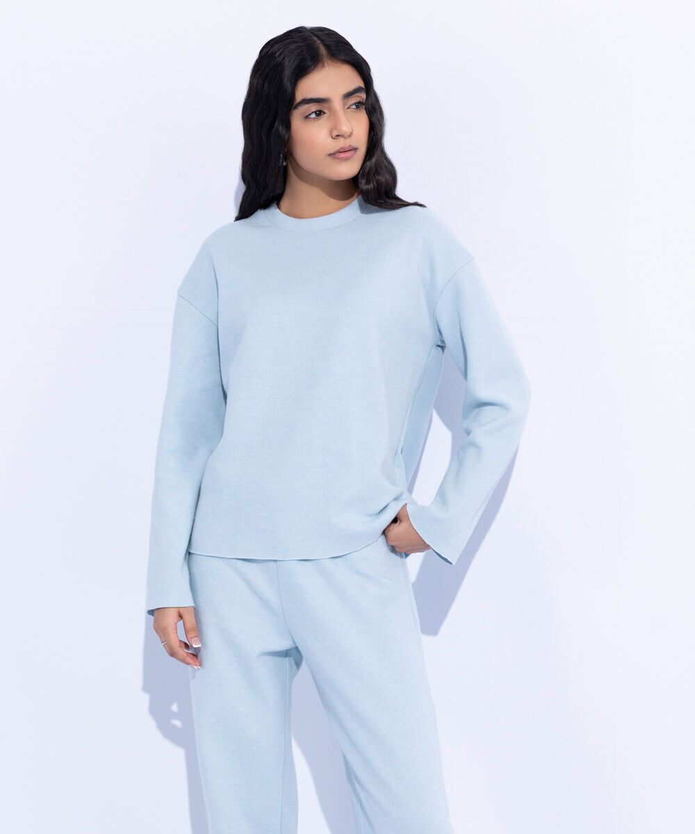 Woman - Blue Ribbed T-Shirt